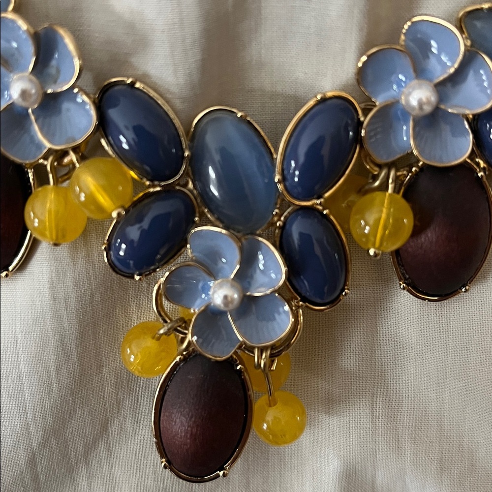 Talbots Blue, Yellow, and Brown Floral Necklace - Picture 3 of 4
